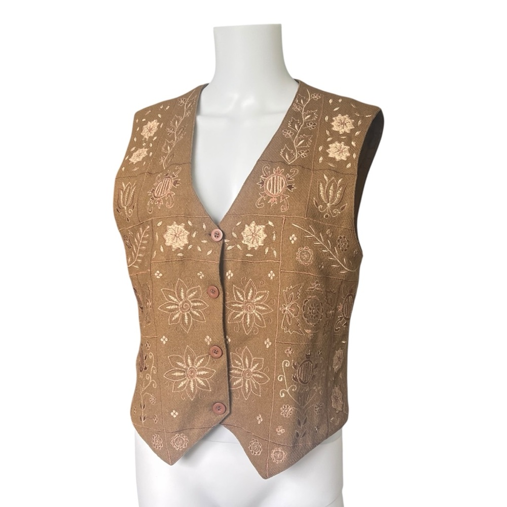 Vintage JRT James River Traders Brown Button Front Vest Wool Blend Size Medium M